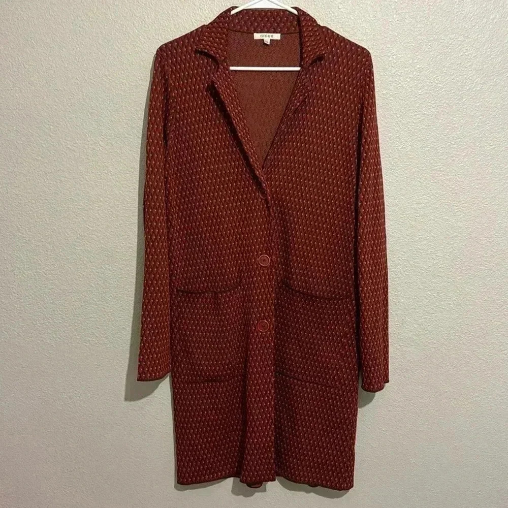 Gigue Geometric Pattern Long Sleeve Retro Long Cardigan